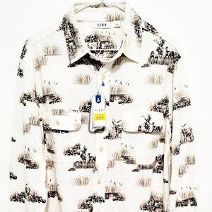 ROWM "The Lodge" Forest Animal Print- Button Up- Long Sleeve Shirt- Large- RN: 5